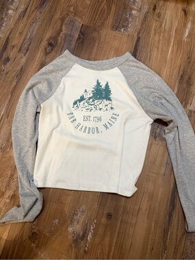 PacSun Cream Body with Light Gray Raglan Collar Tee